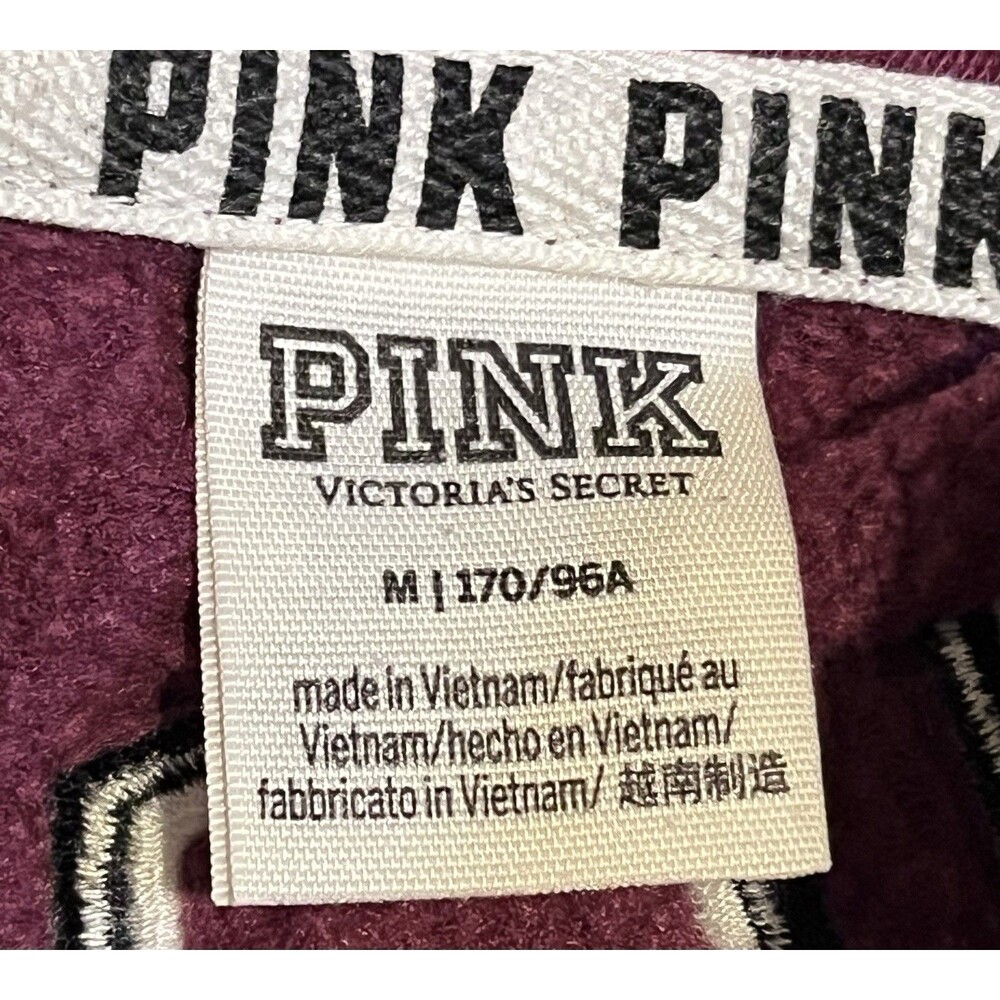PINK Victorias Secret Graphic Spell out 1/4 Zip Pullover Womens M Burgundy Red - Picture 7 of 9